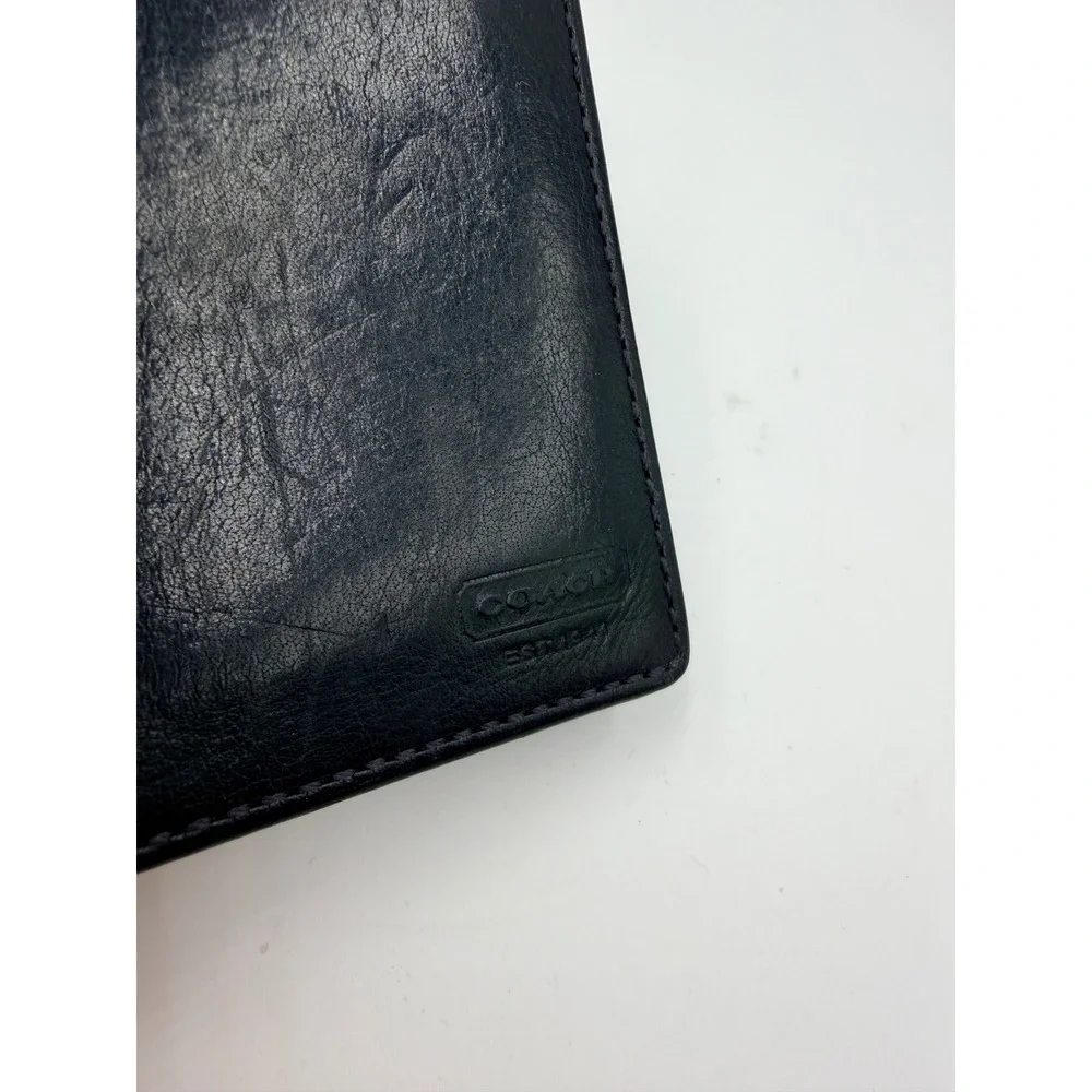 Coach Mens Black Leather Bifold Card Case Money Wallet Minimalist Slim Logo